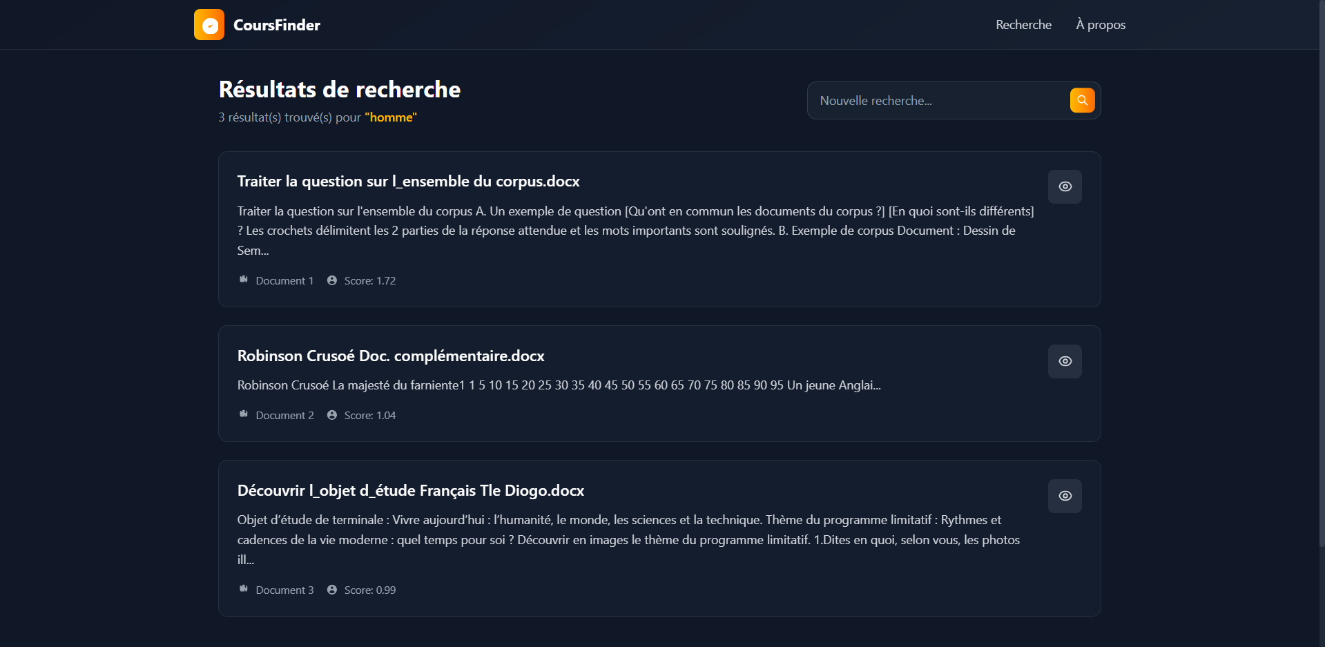Capture du projet CoursFinder — Projet Elasticsearch